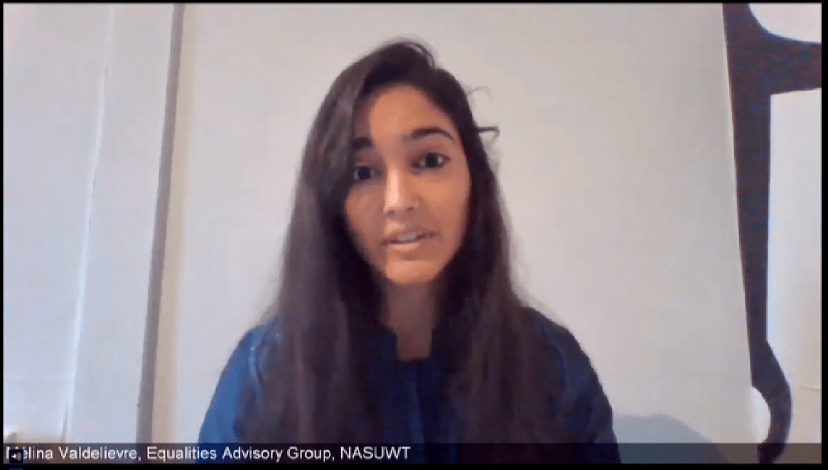 A photograph of Mélina Valdelievre giving evidence to the Equalities and Human Rights Committee on 10 September 2020