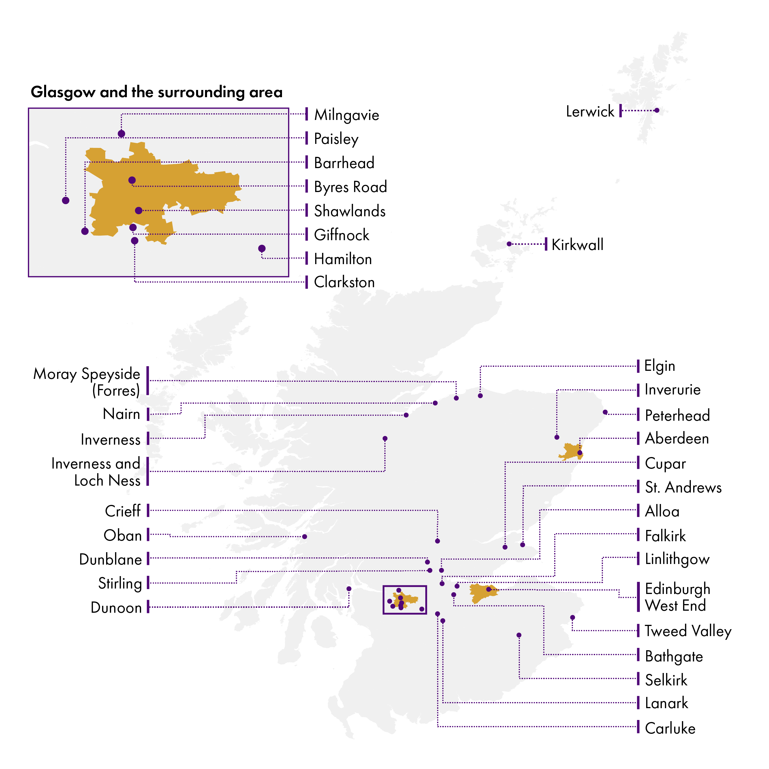 The location of Town Centre Improvement Districts across Scotland